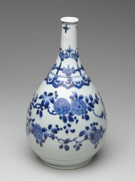 Large Sake Bottle with Design of Flowering Camillia Bush - Image 2