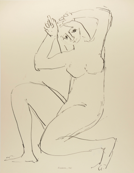 Nude Kneeling on One Knee with Raised Arms - Image 2