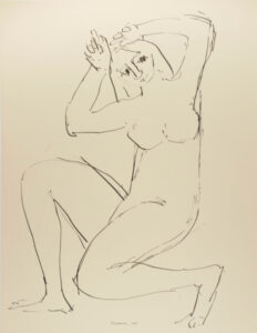 Nude Kneeling on One Knee with Raised Arms
