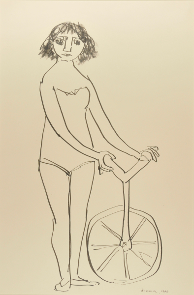 GIRL IN BATHING SUIT WITH UNICYCLE