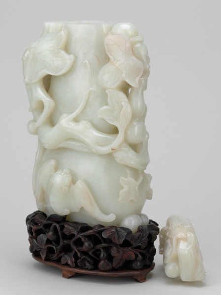 Covered Vase Decorated with Leafy Double Gourd Vine, Double Gourds and Bats - Image 2