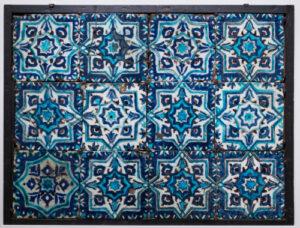 Panel of Twelve Star-and-Cross Pattern Tiles Decorated with Floral Star Motifs