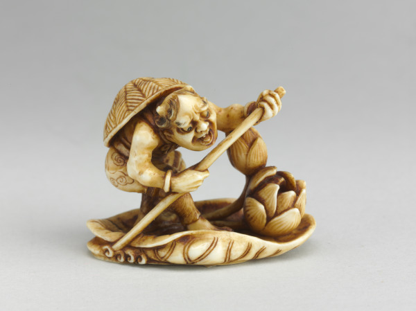 Okimono: Oni on a Lotus Leaf Raft - Image 2