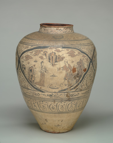 Large Cizhou-Ware Storage Jar Decorated with Three Figural Scenes - Image 3