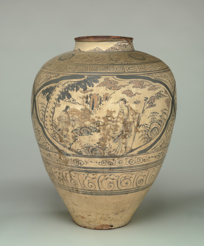 Large Cizhou-Ware Storage Jar Decorated with Three Figural Scenes - Image 2
