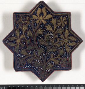 Lajvardina Ware Eight-pointed Star Design Tile with Overall Floral Design