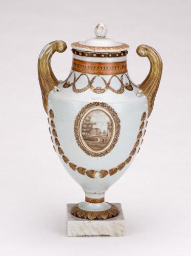 Pistol-Handled Covered Urn with Landscape Medallion - Image 3