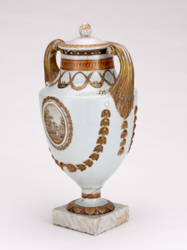 Pistol-Handled Covered Urn with Landscape Medallion - Image 2