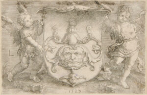 Shield with a Mascaron, Held by Two Angels