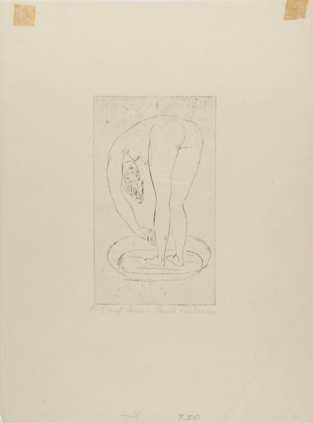 WOMAN WASHING HER LEG, STANDING IN TUB