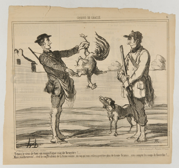 LOOK! I JUST KILLED THIS MAGNIFICENT GROUSE! … - POOR YOU! THAT IS THE ROOSTER OF THE FARM NEXT DOOR. THAT COCK WILL COST YOU MORE THAN THIRTY FRANCS, NOT COUNTING THE PITCHFORK JABS!