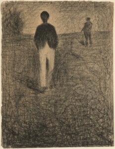 Two Men Walking in a Field
