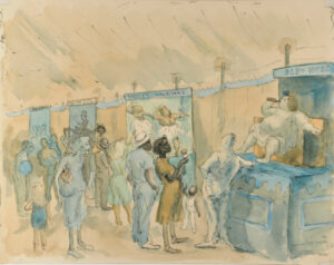 Barnum and Baily Sideshow, No. 2 (recto); Sketch of Three Figures (verso)