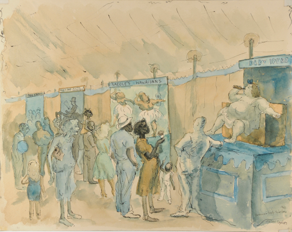 Barnum and Baily Sideshow, No. 2 (recto); Sketch of Three Figures (verso)