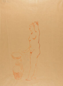 Nude Woman Standing By Jug and Basin