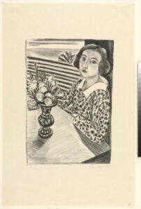 Girl Seated with Bouquet of Flowers