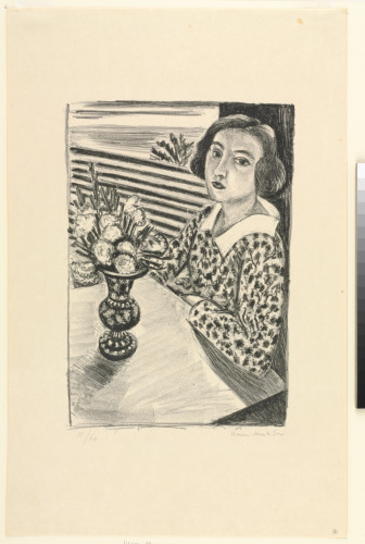 GIRL SEATED WITH BOUQUET OF FLOWERS