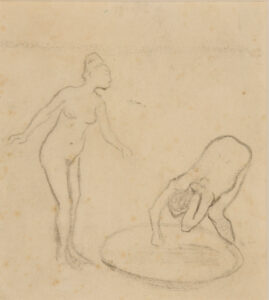 Two Nudes, One Crouching over Bathtub