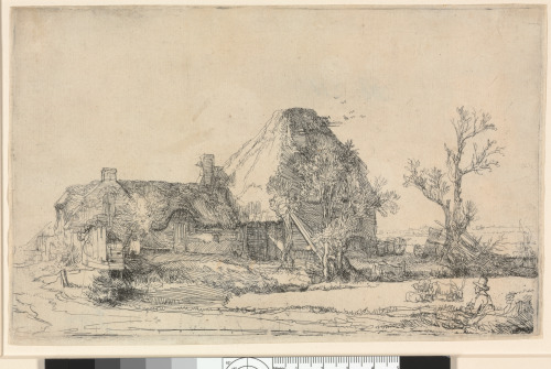 COTTAGES AND FARM BUILDINGS WITH A MAN SKETCHING