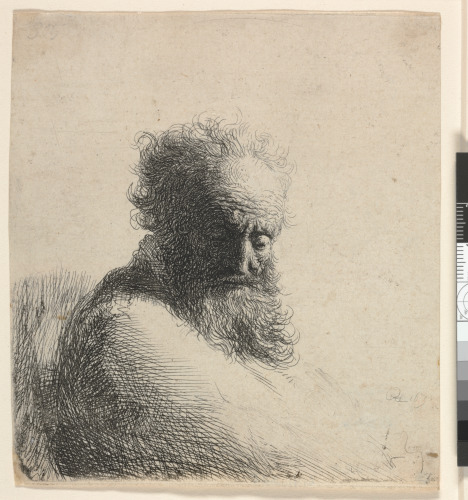 BUST OF AN OLD BEARDED MAN, LOOKING DOWN, THREE-QUARTERS RIGHT