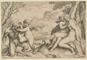Cupid Conquering Pan in Presence of Two Nymphs