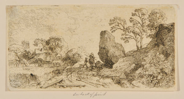 LANDSCAPE, WITH LARGE ROCK AT BEND OF ROAD