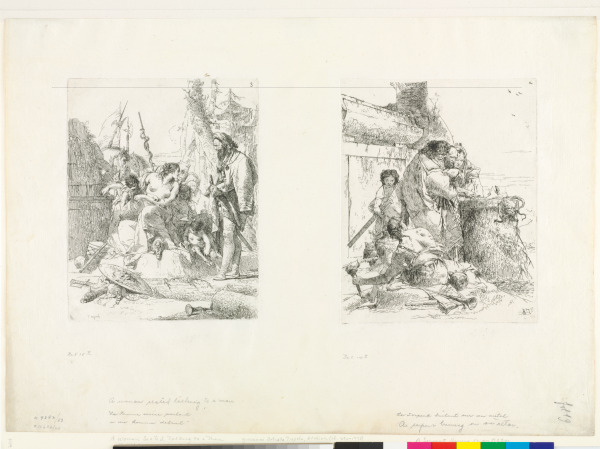 A WOMAN SEATED, TALKING TO A MAN (LEFT); A SERPENT BURNING ON AN ALTAR (RIGHT)