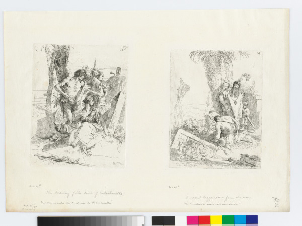 The Discovery of the Tomb of Polichinelle (left); A Seated Beggar Seen From the Rear (right)