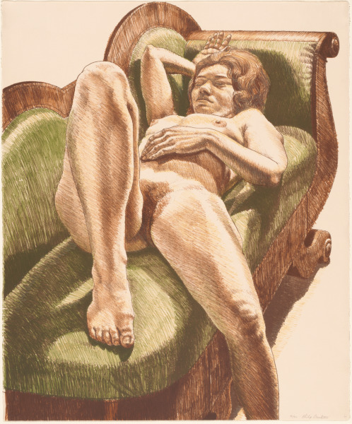 RECLINING NUDE ON GREEN COUCH
