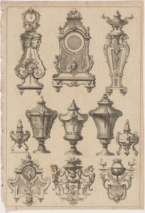 Portes a horloges, cartouches, vases et pendules