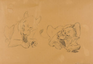 Two Lionesses Knawing on Bones