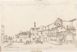 Courtyard Workshop (unfinished sketch on verso)