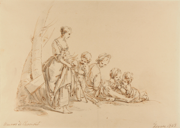 Shepherd and Shepherdess with Three Babes by Tree Trunk - Image 2