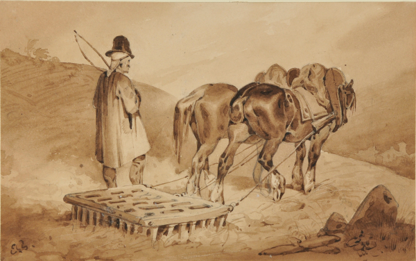 Man Harrowing with Two Horses - Image 2