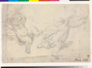 Two Flying Putti Holding Up Drapery