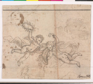 Two Flying Putti, One Holding Wreath, the Other Holding a Cornucopia (recto); Studies of Putti (verso)
