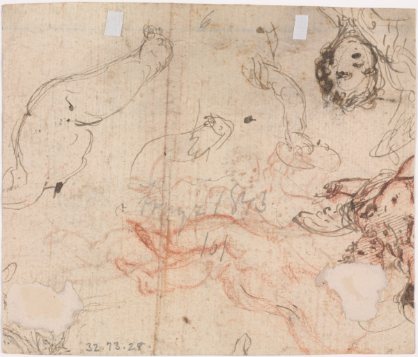 Two Flying Putti, One Holding Wreath, the Other Holding a Cornucopia (recto); Studies of Putti (verso) - Image 3