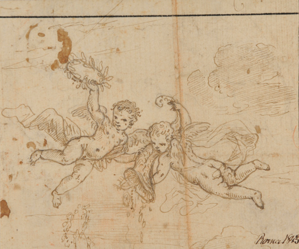 Two Flying Putti, One Holding Wreath, the Other Holding a Cornucopia (recto); Studies of Putti (verso) - Image 2