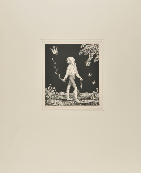 BOY WITH BOOKS AND BLUEBIRD