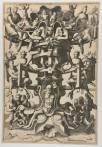 Man Sitting on an Auricular Mask, Supporting a Strapwork Frame on his Shoulders