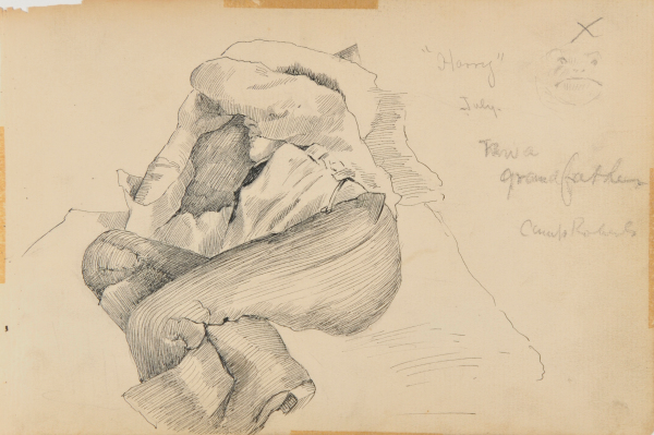 Sketch from a Camping Trip on the Lower Susquehanna in 1887 (study of a sleeping man. Inscribed: ‘Harry, July/Now a Grandfather, camp Roberts’ - Image 4