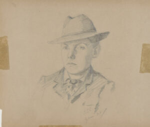 Sketch from a Camping Trip on the Lower Susquehanna in 1887 (bust length portrait, 3/4 pose, of a young man, wearing a hat)