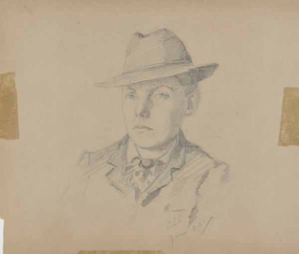 Sketch from a Camping Trip on the Lower Susquehanna in 1887 (bust length portrait, 3/4 pose, of a young man, wearing a hat) - Image 4