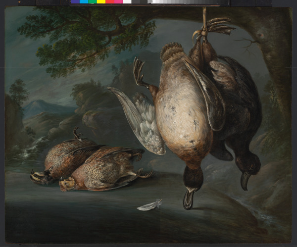 STILL LIFE WITH FOWL IN LANDSCAPE