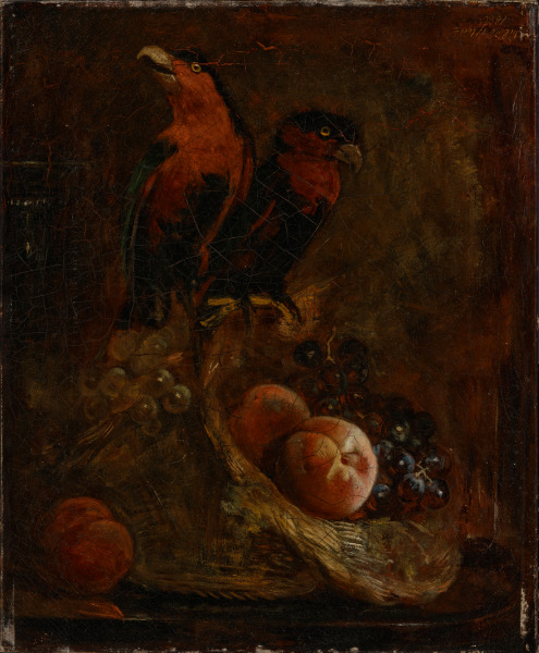 Parrots on a Basket of Fruit