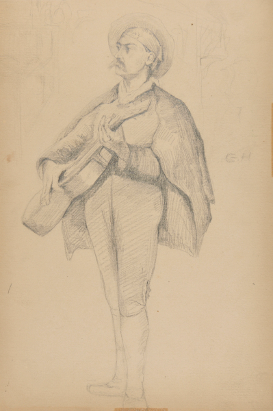 Sketch from a Camping Trip on the Lower Susquehanna in 1887 (full length study of a man playing a guitar)