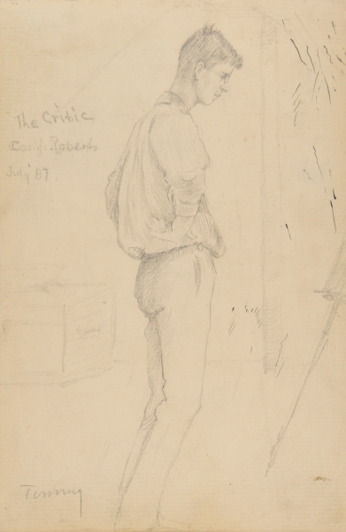 Sketch from a Camping Trip on the Lower Susquehanna in 1887 (full length study of a man standing). Inscribed: ‘The Critic – Camp Roberts – July ’87/Tommy.’ Portrait of Thomas C. Corner - Image 3