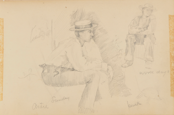 Sketch from a Camping Trip on the Lower Susquehanna in 1887 (study with two figures). Inscribed: ‘work days/Sunday – Artie.’ - Image 4