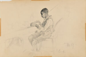 Sketch from a Camping Trip on the Lower Susquehanna in 1887 (study of a young man seated at table, having dinner). Inscribed: ‘Bob’