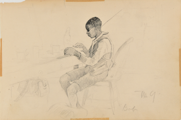 Sketch from a Camping Trip on the Lower Susquehanna in 1887 (study of a young man seated at table, having dinner). Inscribed: ‘Bob’ - Image 4